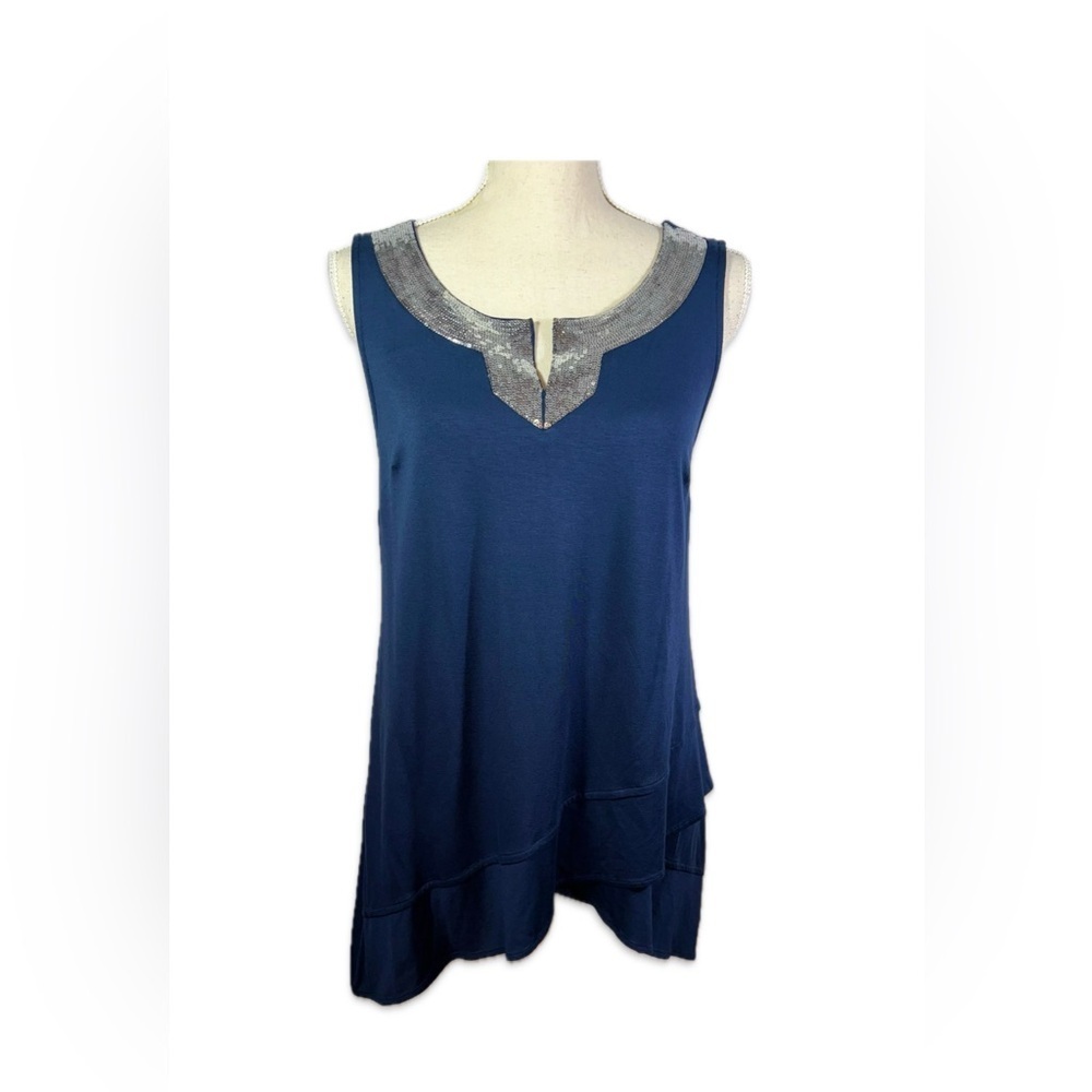 Midnight Velvet Blouse Women’s Size Small Sequin V- Neck Blue Tank